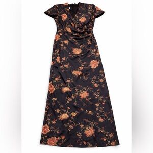 David Warren New York Black Floral Maxi Dress Ruched Surplice Sz 16 Spring Party